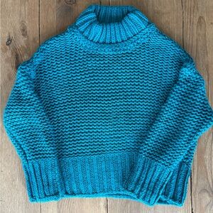 Free People My Only Sunshine Turquoise Chunky Knit Oversized Sweater